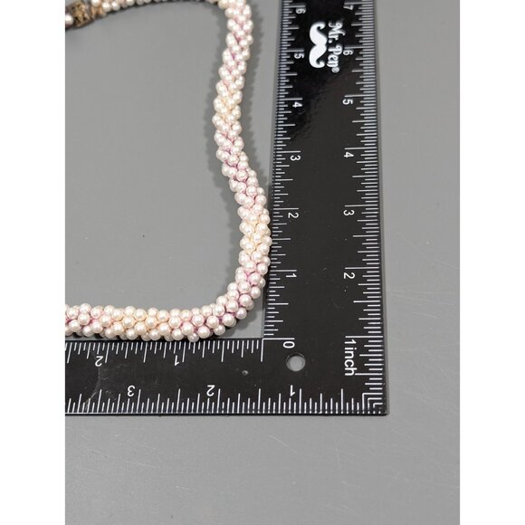 Vintage White Faux Pearl Woven Cluster Beded Necklace Ombre Cord 22 in - Picture 9 of 9